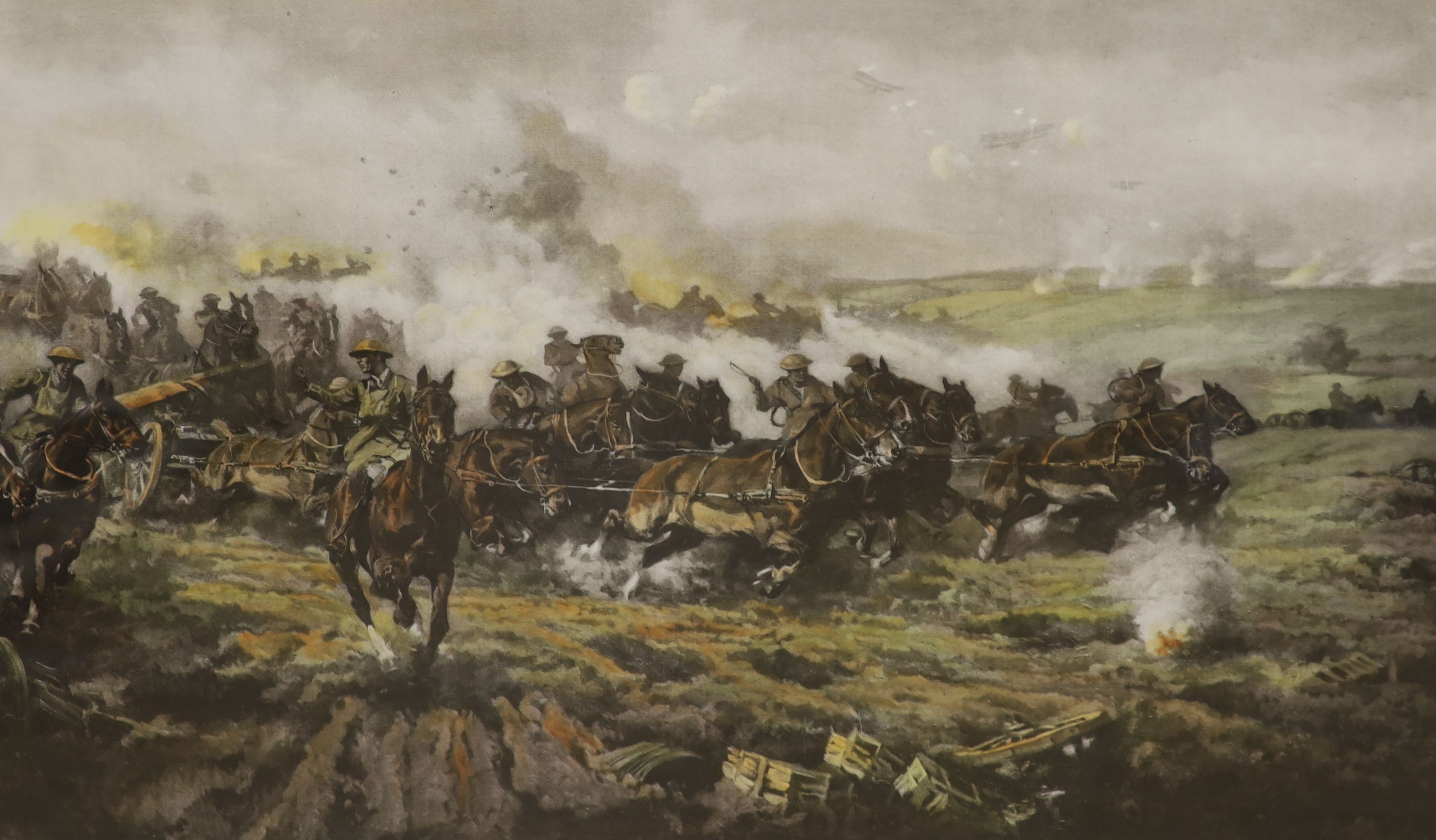 After Septimus Power, colour print , 'Artillery advancing before Harbonnieres, 8th August 1918', overall 59 x 90cm
